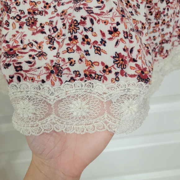 Hollister small floral peasant lace blouse bell sleeves boho prarie red - Picture 6 of 9